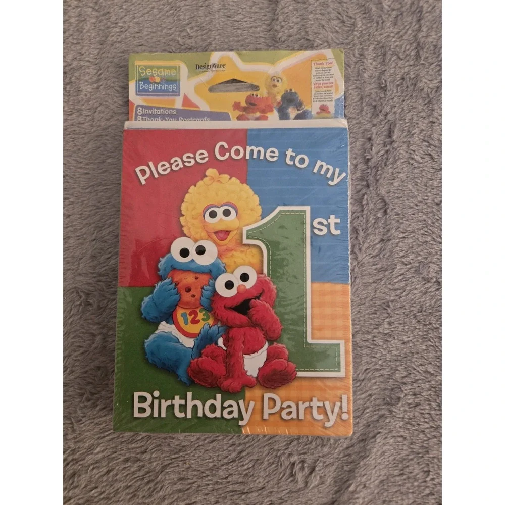 Vintage Sesame Street 1st Birthday Party 8 Invitations 8 Envelopes 8 TY Cards